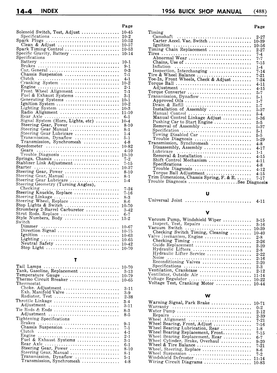 1956 Buick Shop Manual - Index Page 4 Of 4